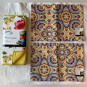 Fiesta Yellow Floral Microfiber 2 Dish Drying Mats - 2 placemat in Red & Green